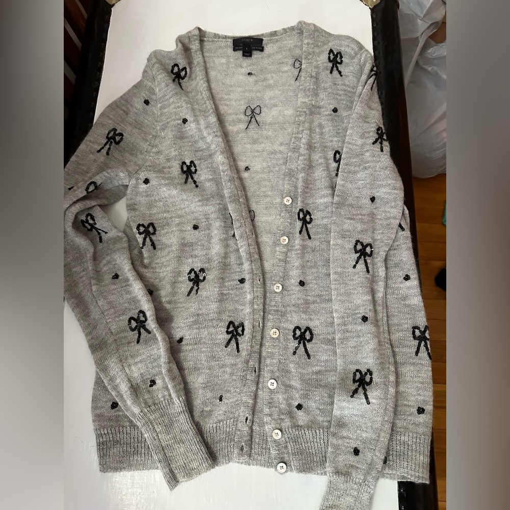 J Crew Sequin Bow Cardigan